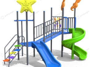 Mangrullo marino Green Juegos con decoracion submarina, pasarelas y toboganes para parques infantiles