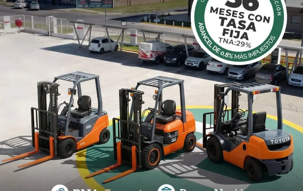 Autoelevadores Toyota con financiación del Banco Nación: oportunidad para modernizar. Fotografía editorial relacionada con autoelevadores Toyota financiación Banco Nación. publicad