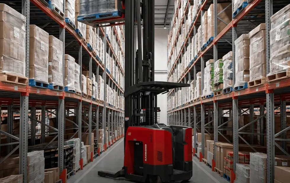 El Raymond 7730 Reach Truck optimiza depósitos con pasillos angostos y gran altura. Imagen destacada sobre Raymond 7730 Reach Truck. publicada en Noticias Web